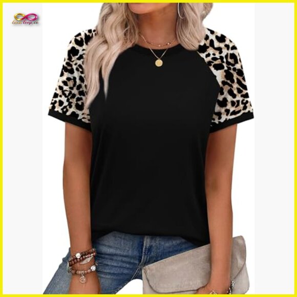 Color Block Raglan Tee Loose Fit Polyester Rayon Spandex Summer Vacation Top - Picture 2 of 7